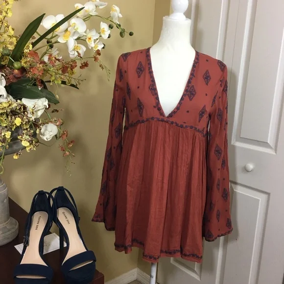 NWT FREE PEOPLE DIAMOND EMBROIDERED‎ TUNIC Boho Cottagecore Indie Festival